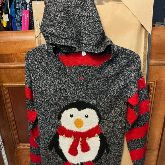 Derek Heart Space Penguin hoodie with 5 gold bells stripe back and sleeves - Picture 4 of 16